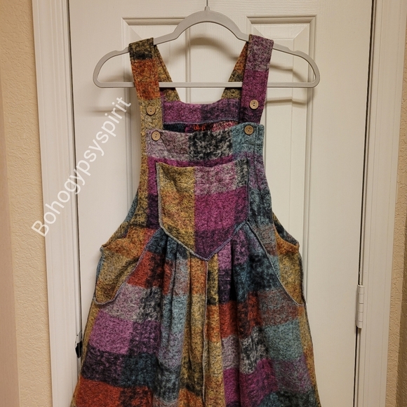 Patchwork Plaid Fleece Wideleg Jumpsuit Overalls - Picture 16 of 17